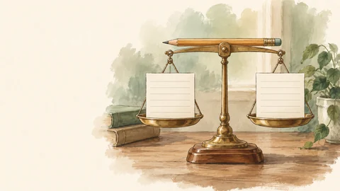 Une balance avec une feuille sur chaque plateau.