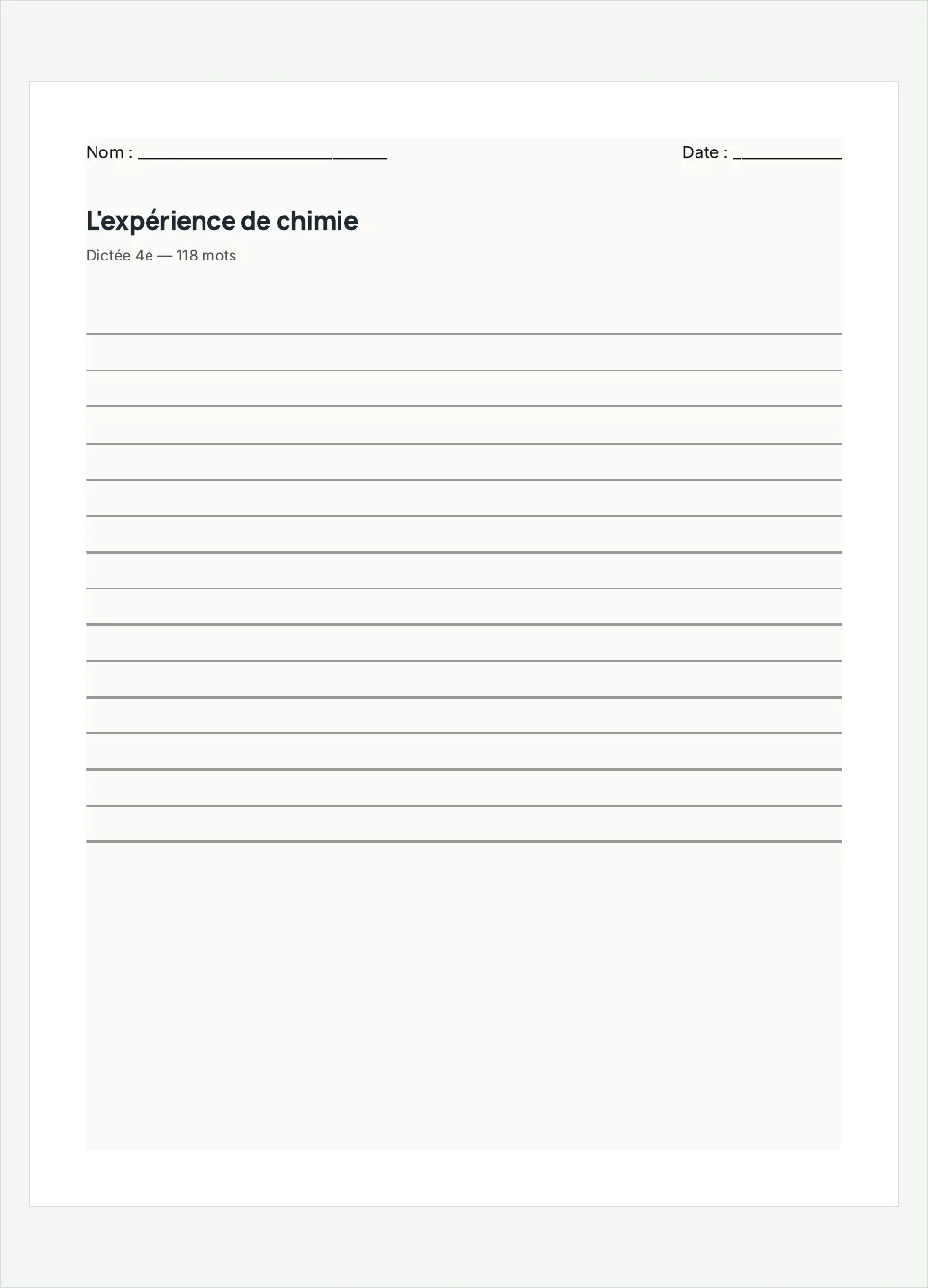 Aperçu de la fiche à imprimer « L'expérience de chimie », niveau 4e.