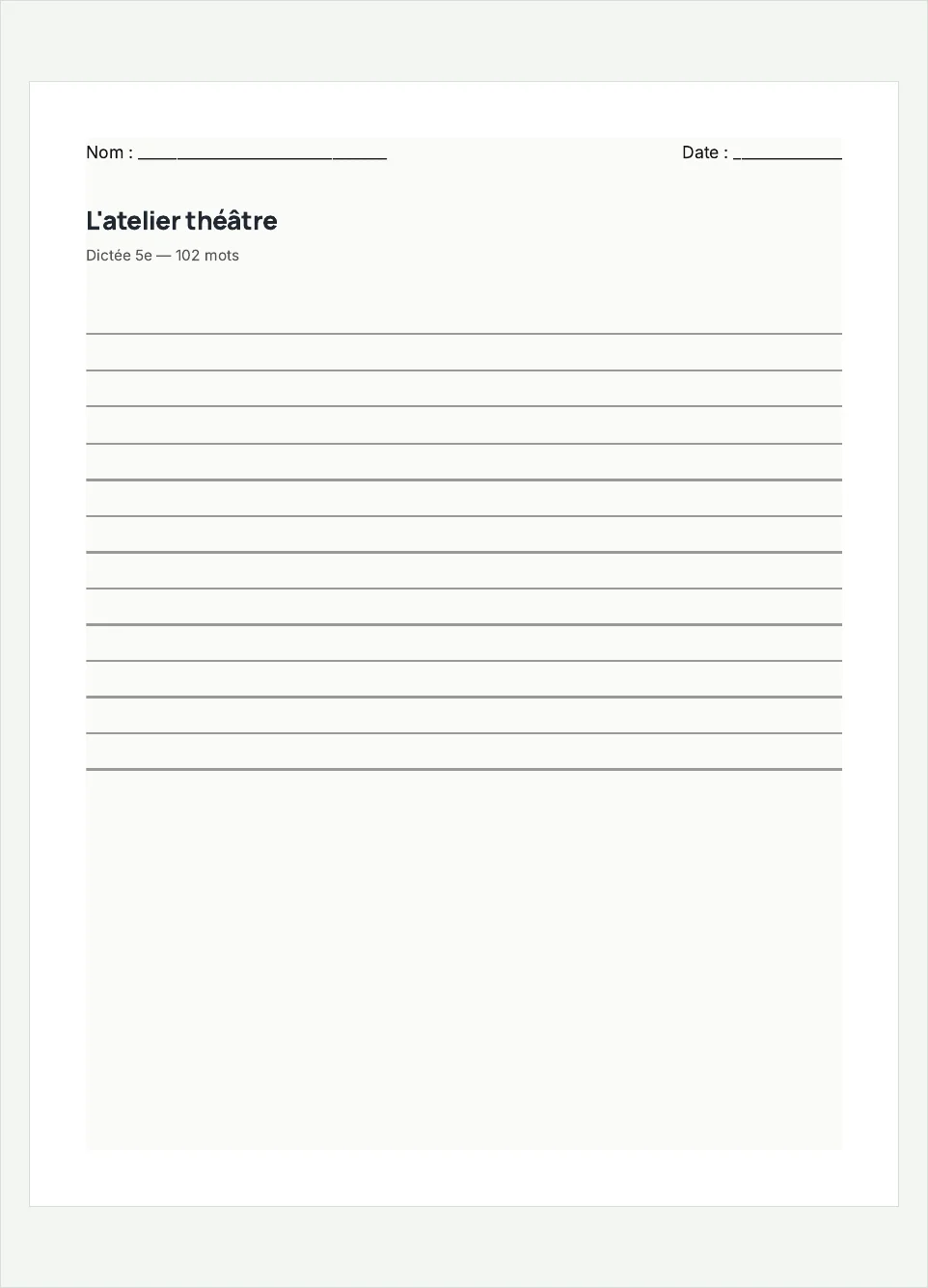 Aperçu de la fiche à imprimer « L'atelier théâtre », niveau 5e.