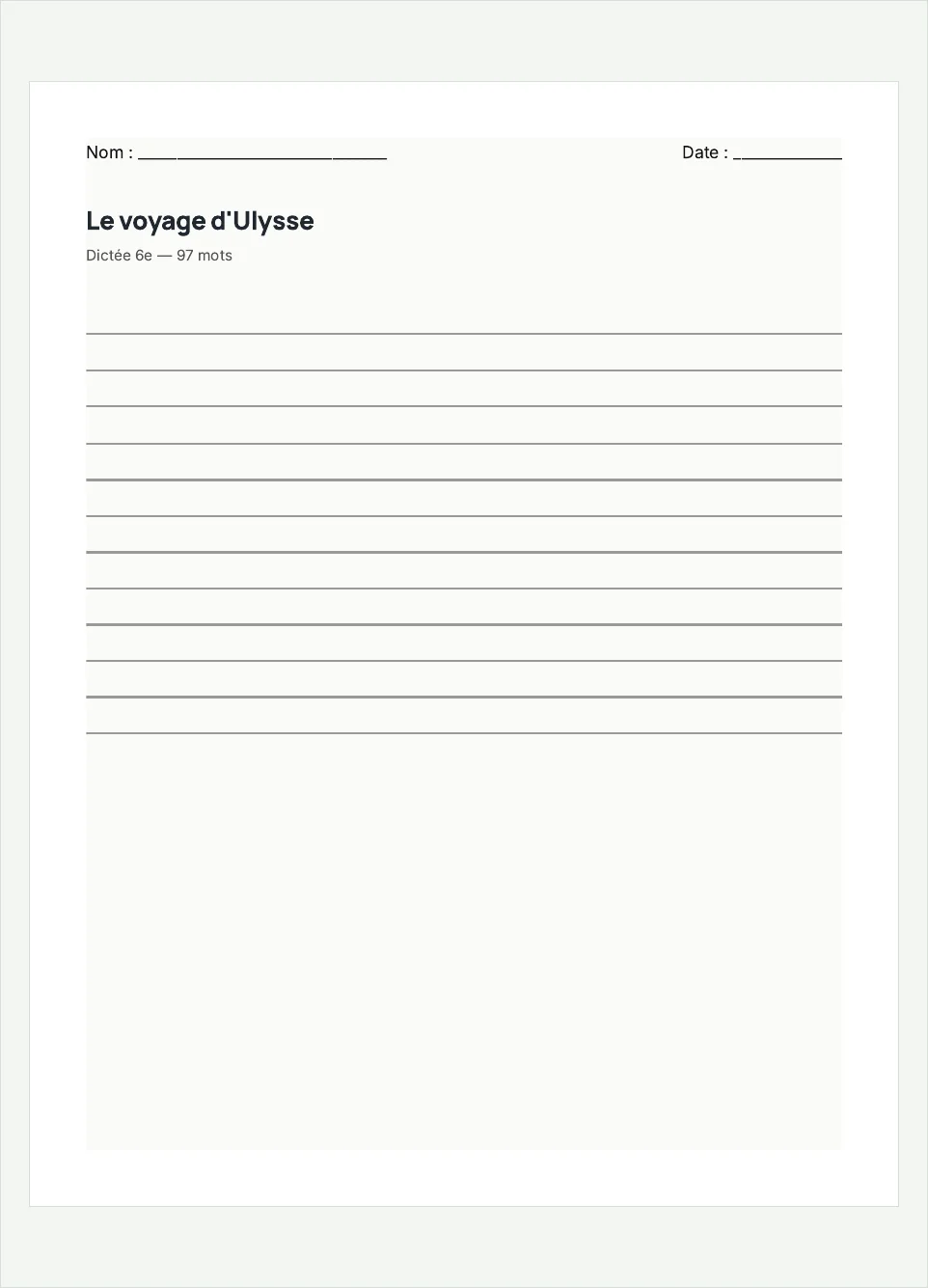 Aperçu de la fiche à imprimer « Le voyage d'Ulysse », niveau 6e.