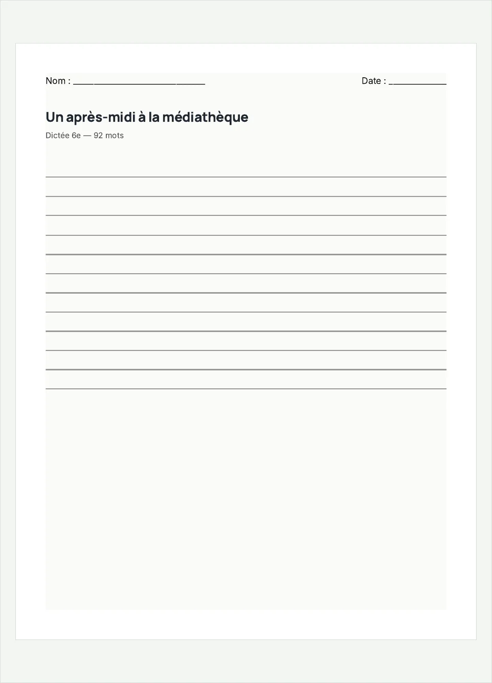 Aperçu de la fiche à imprimer « Un après-midi à la médiathèque », niveau 6e.