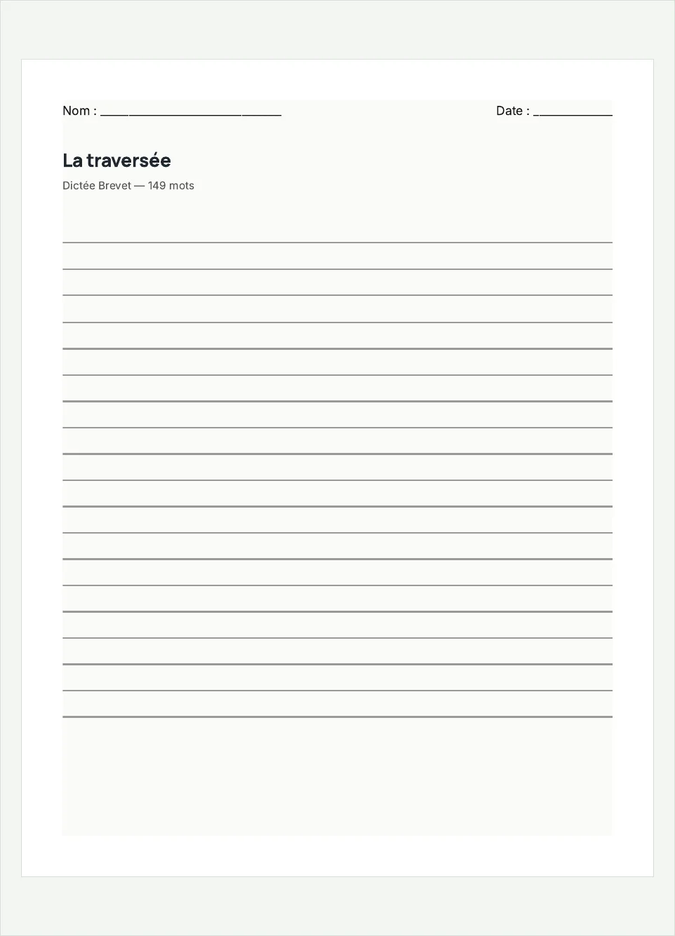 Aperçu de la fiche à imprimer « La traversée », niveau Brevet.
