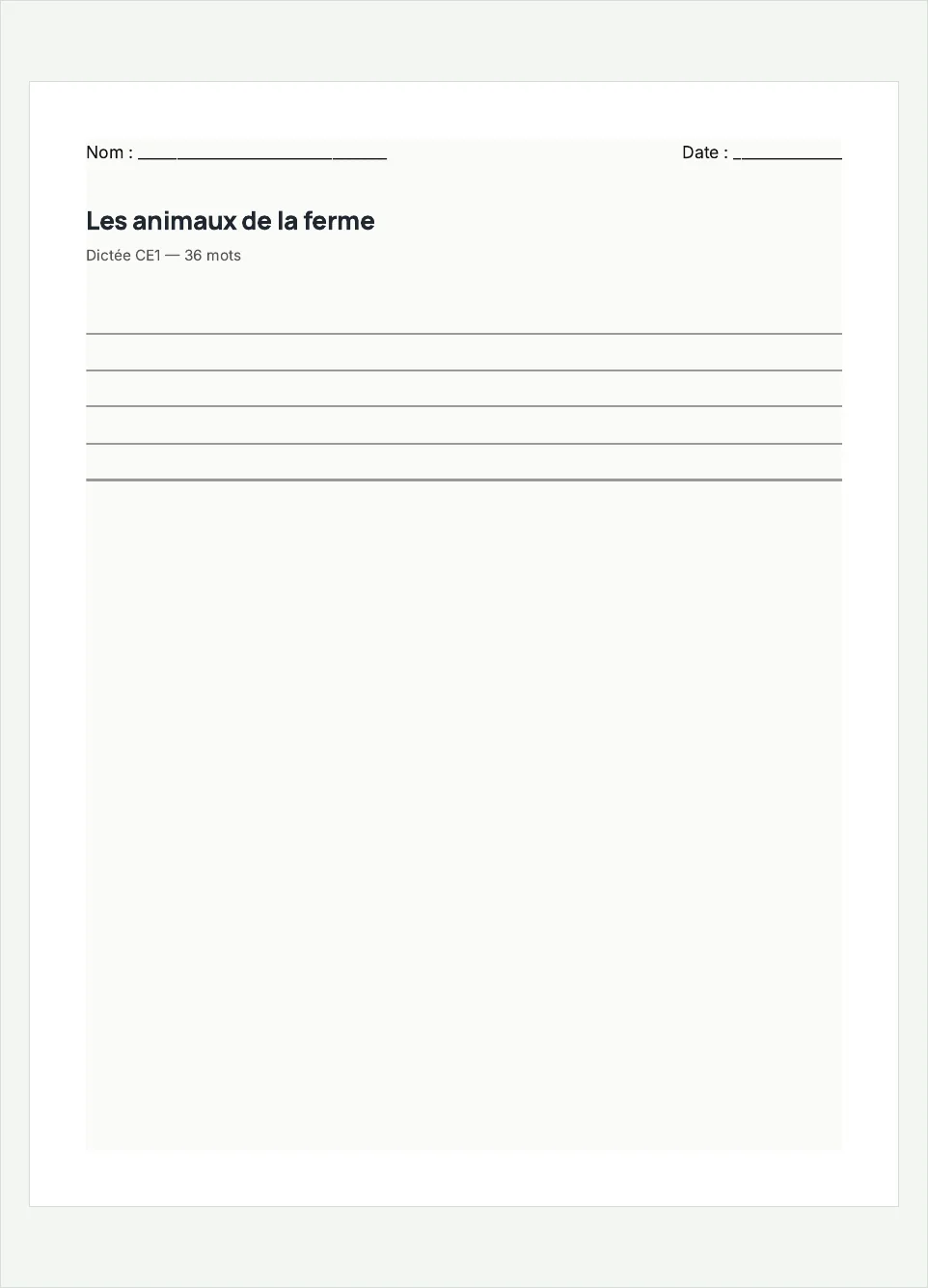 Aperçu de la fiche à imprimer « Les animaux de la ferme », niveau CE1.