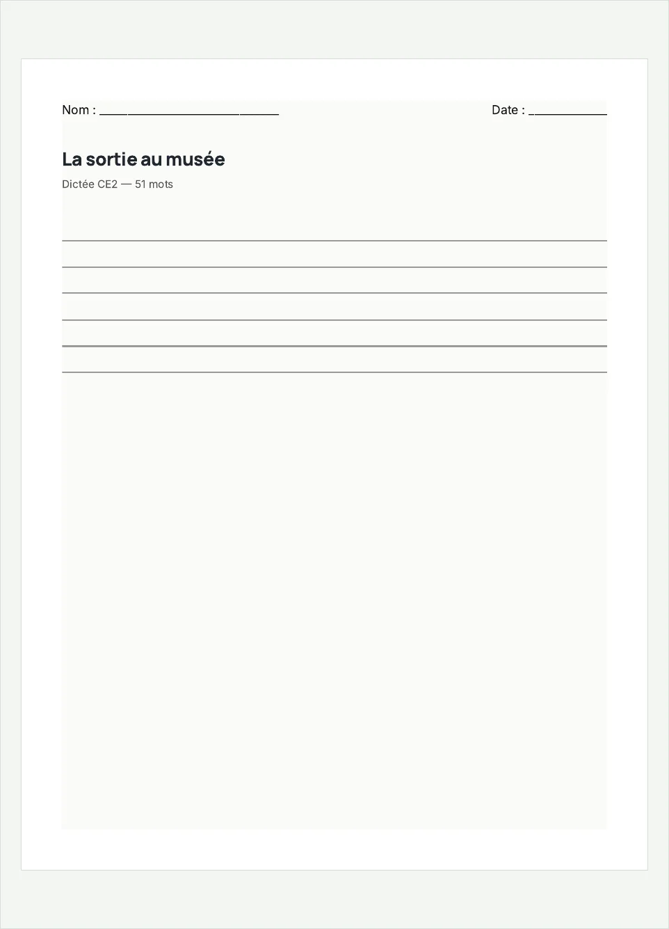 Aperçu de la fiche à imprimer « La sortie au musée », niveau CE2.