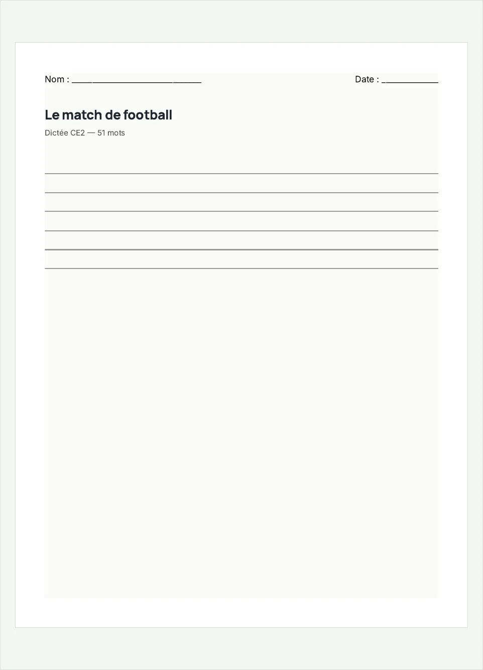 Aperçu de la fiche à imprimer « Le match de football », niveau CE2.