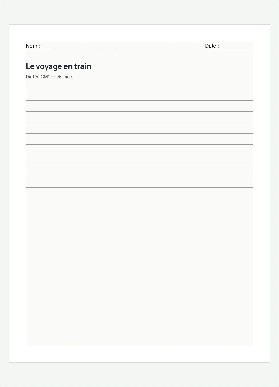 Aperçu de la fiche à imprimer « Le voyage en train », niveau CM1.