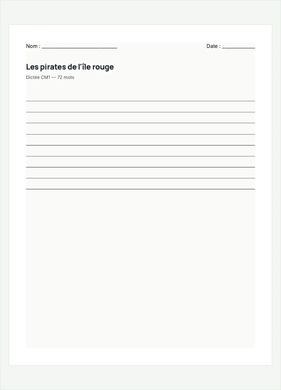 Aperçu de la fiche à imprimer « Les pirates de l'île rouge », niveau CM1.