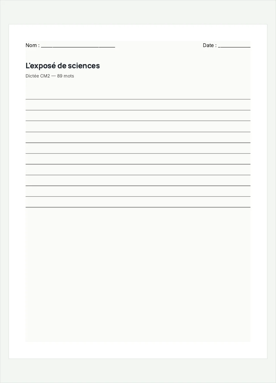 Aperçu de la fiche à imprimer « L'exposé de sciences », niveau CM2.