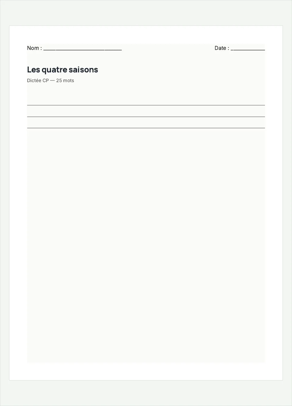 Aperçu de la fiche à imprimer « Les quatre saisons », niveau CP.