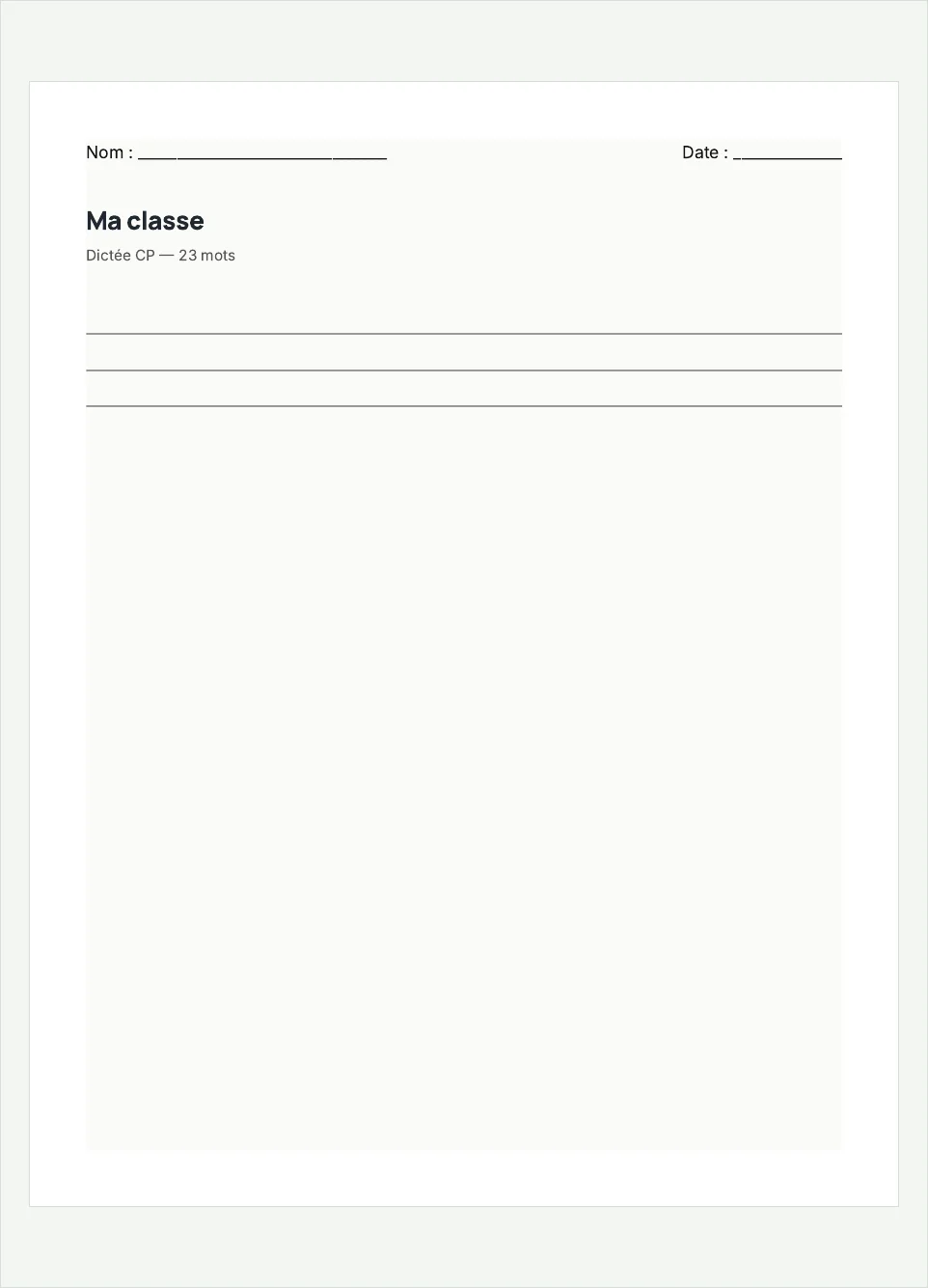 Aperçu de la fiche à imprimer « Ma classe », niveau CP.