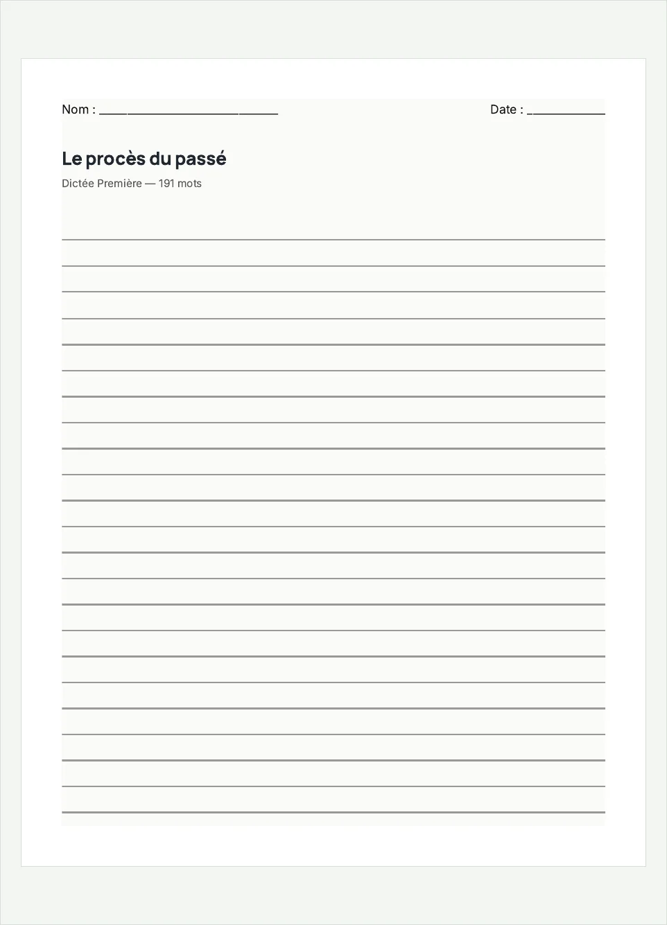 Aperçu de la fiche à imprimer « Le procès du passé », niveau Première.