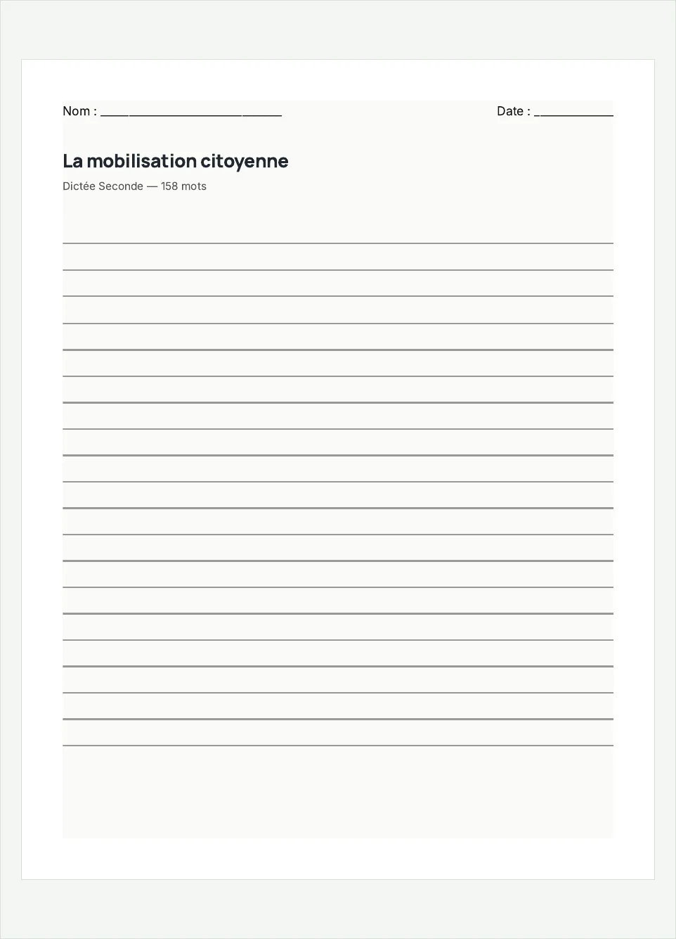 Aperçu de la fiche à imprimer « La mobilisation citoyenne », niveau Seconde.