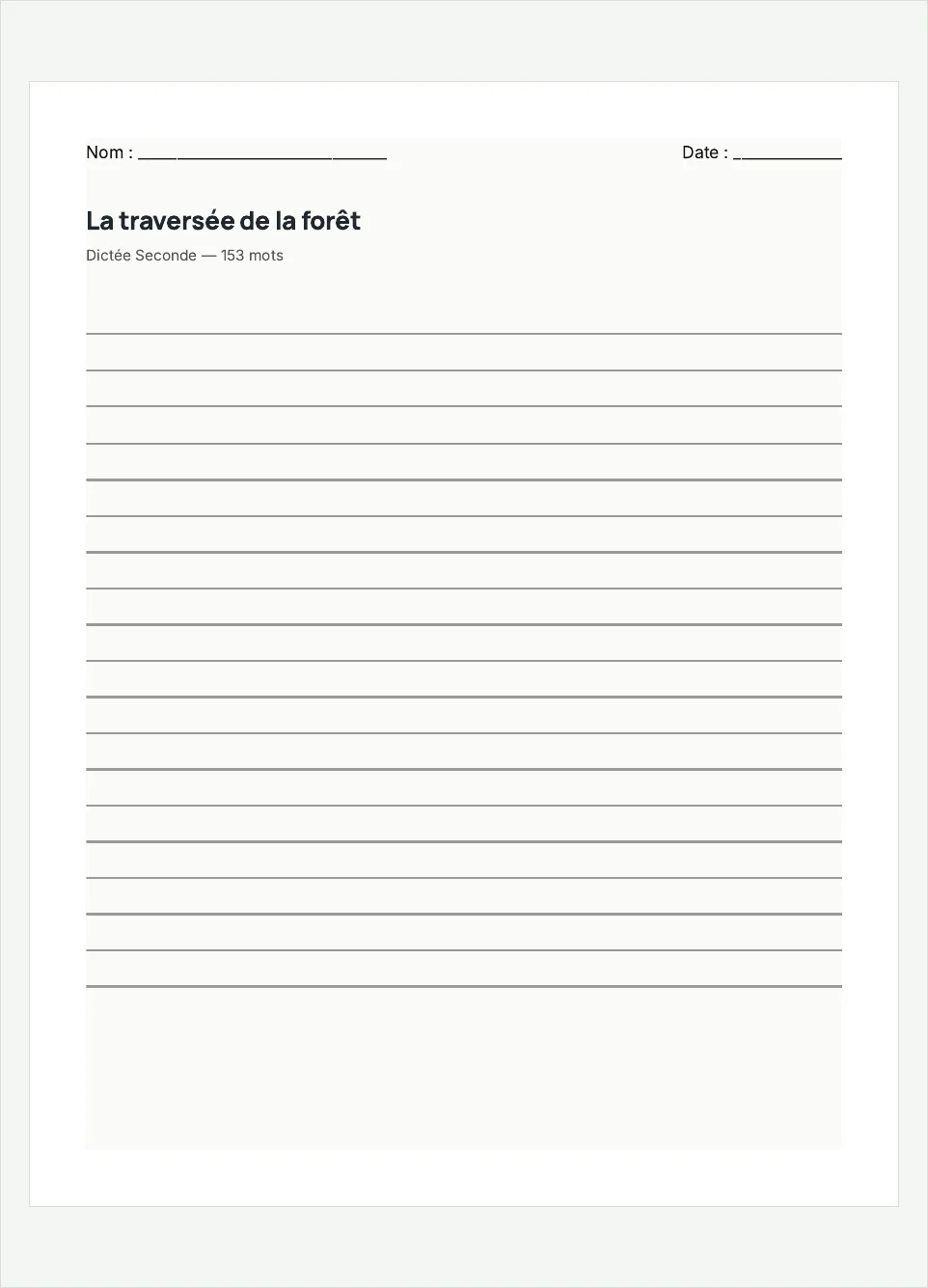 Aperçu de la fiche à imprimer « La traversée de la forêt », niveau Seconde.