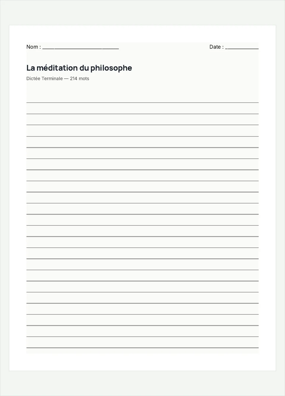 Aperçu de la fiche à imprimer « La méditation du philosophe », niveau Terminale.