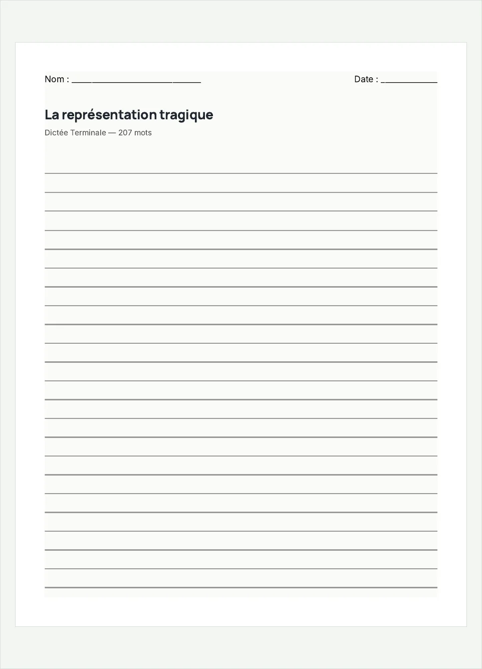 Aperçu de la fiche à imprimer « La représentation tragique », niveau Terminale.